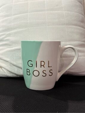 Girl Boss Ceramic Mug in Mint and White with Gold Lettering